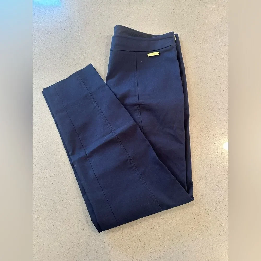 Tory Burch Women's Navy Blue Slit Hem Cotton Blend Pants Size 4